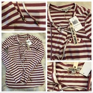 NEW WITH TAGS 🤎 MORAL FIBER long sleeved striped top -small-